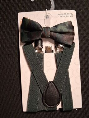 Boys Dark Green Bow Tie & Suspenders Set - Classic Formal Accessories